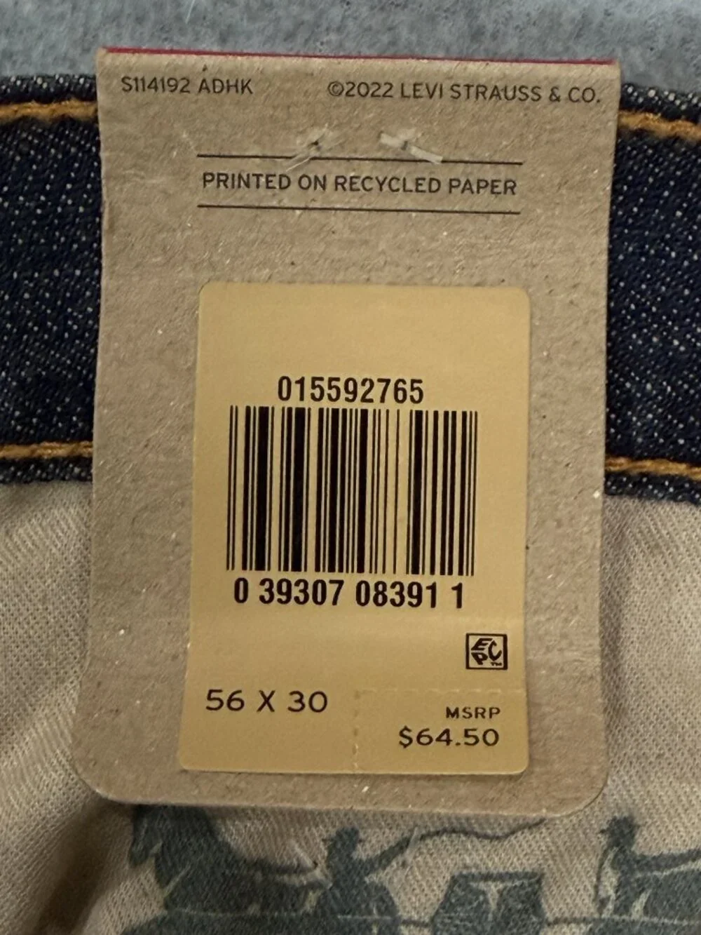 Levi's 559 Relaxed Straight Jeans Mens 56x30 Big & Tall Dark Wash Blue Denim NWT